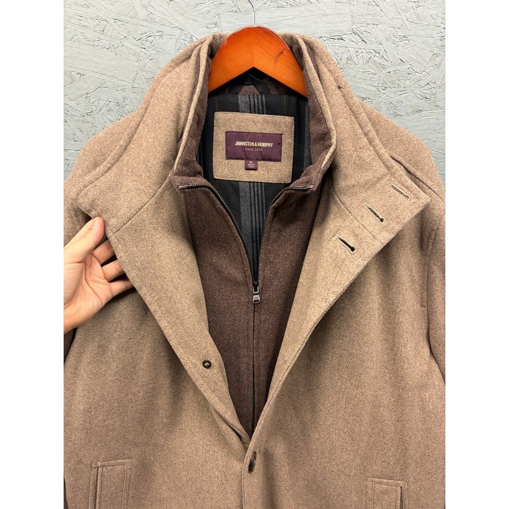 Johnston & Murphy Wool Blend Car Coat Mens XL Tan Camel Business Casual Winter - Picture 3 of 10
